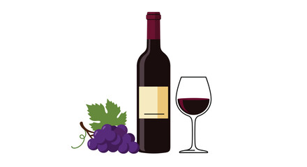 Bottle of Red Wine with Grapes and Glass
