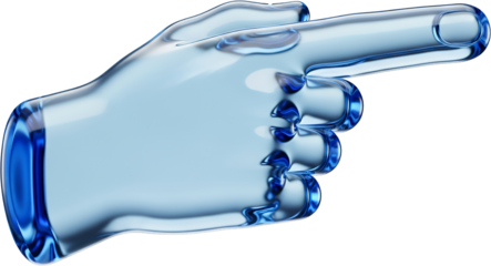 Translucent blue hand pointing index finger and thumb isolated on black isolate Gesture Clear Glass Crystal