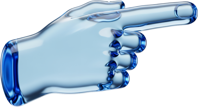 Translucent blue hand pointing index finger and thumb isolated on black isolate Gesture Clear Glass Crystal