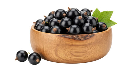 Isolated Blackcurrants in a Wooden Bowl