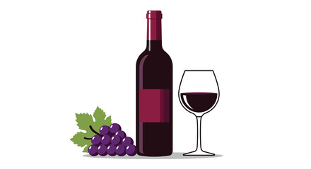 Red Wine Bottle, Glass, and Grapes