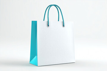 White shopping bag with blue handle on white background