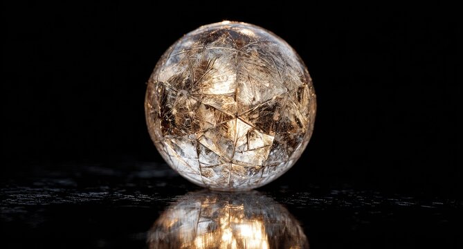 Transparent sphere, light within, faceted facets