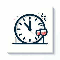 Obraz premium Vector Illustration of a Clock with Wine Glasses, Celebration Concept.