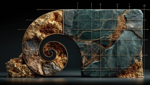 Golden spiral embedded in stone, geometric design