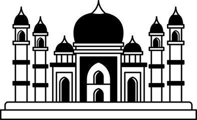 black and white illustration of Taj Mahal India