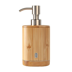 Obraz premium Bamboo soap dispenser with stainless steel pump isolated on transparent background