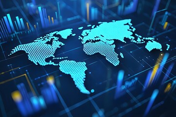 Global data visualization world map technology background for business and finance analysis