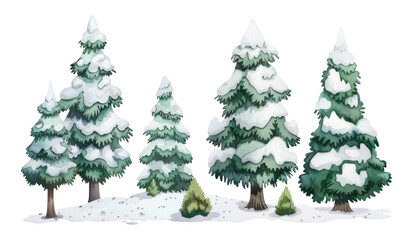 Obraz premium PNG Snow-covered evergreen trees illustration