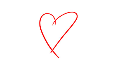 Red Love Heart Made of Rough Brush Strokes – Isolated on White Background