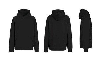 Modern Vector illustration Blank black hoodie template. Hoodie sweatshirt long sleeve with clipping path, hoody for design mockup for print, easily editable.