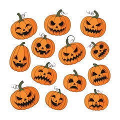 Flat Halloween Pumpkin Collection Set