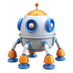 Fototapeta premium 3d cute cartoon robot with orange accents isolated on transparent background