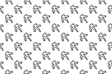Seamless pattern completely filled with outlines of combat robots. Elements are evenly spaced. Illustration on transparent background