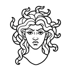 medusa head outline vector on white background