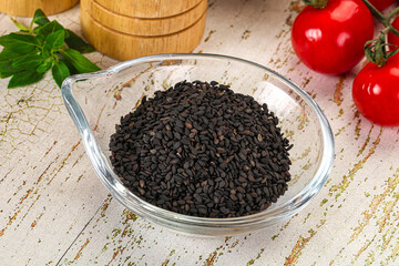Black sesame seeds in the bowl