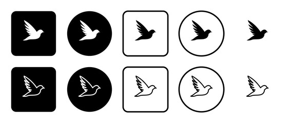 Icon set of bird symbol. Filled, outline, black and white icons set, flat style.  Illustration on transparent background