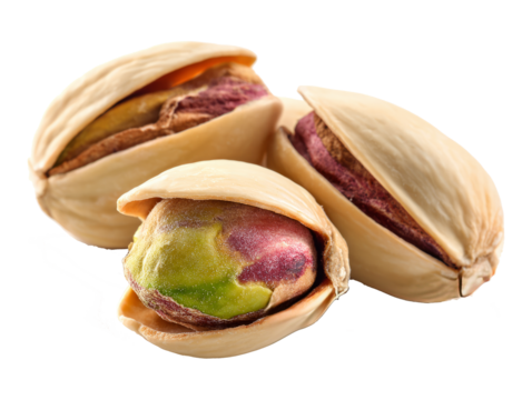 Pistachio and Red Bean Filled Pistachio Nut with Open Shells on White Background