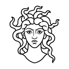 medusa head outline vector on white background