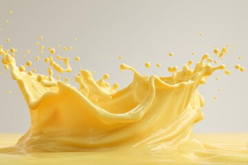 Yellow liquid splashing in dynamic motion against a plain background highlighting the vibrancy and texture of the fluid