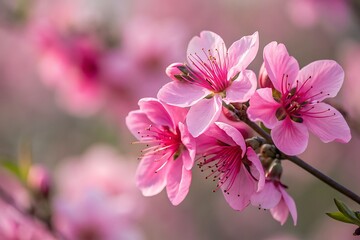 Obraz premium Stunning Pink Blossoms with Delicate Petals Against a Soft Pink Background in Springtime
