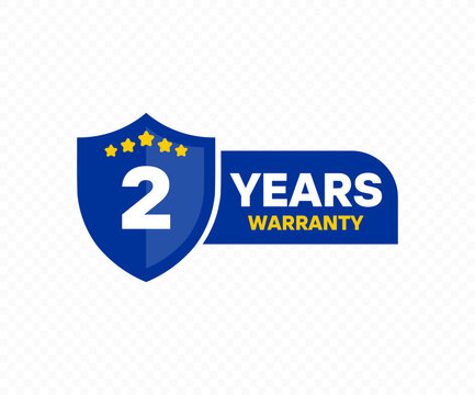 2 Years warranty shield label icon badge design. 2 Years Warranty Badge Label vector design and illustration.


