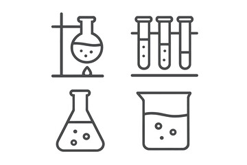 Laboratory glassware icons set featuring beaker flask and test tubes