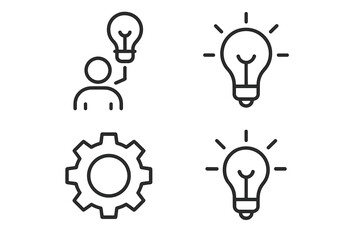 Idea generation and innovation concept with light bulb and gear icons