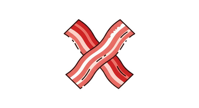 Two bacon strips forming an X on white background