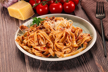 Italian pasta bolognese with beef minced meat