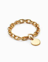 A simple golden metal keychain with an open chain, designed in the style.