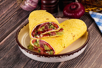 Burrito with tuna and vegetables wrap