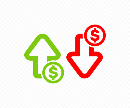 Money increase icon with arrow up symbol. Profit and lose money dollar vector design and illustration.

