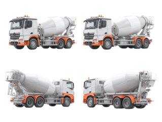 A comprehensive photographic series showcasing a new concrete mixer truck