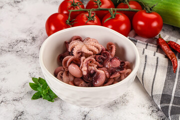 Marinated baby octopus in the bowl