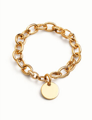 A simple golden metal keychain with an open chain, designed in the style.