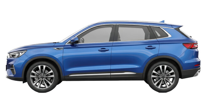 Isolated Blue SUV Car Side View