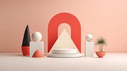Fototapeta premium Peach-Toned Abstract Background with Organic 3D Shapes and Spheres, Flat Lay Render for Design Concepts 