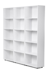 Empty shelf unit on white background