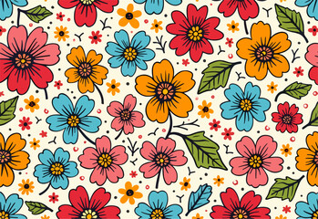 Seamless Retro floral background, Seamless pattern with flowers