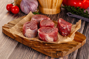 Fresh raw pork meat medallions