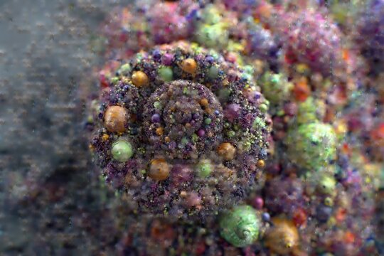 Spiral of colorful, textured spheres - Powered by Adobe