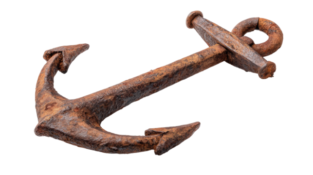 Rusty anchor isolated on transparent background with weathered metal texture and vintage style - Powered by Adobe