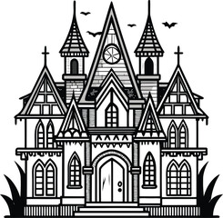 Fototapeta premium Gothic House Elements Spooky Gothic Haunted Mansion Illustration