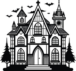 Fototapeta premium Gothic House Elements Spooky Halloween Haunted House Illustration