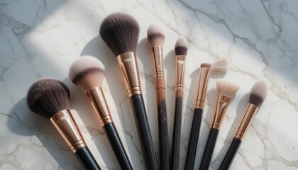 Elegant makeup brushes arranged artfully, perfect for beauty tutorials and cosmetic product promotions