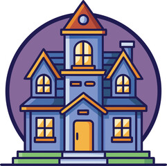 Fototapeta premium Gothic House Elements Spooky House Cartoon Illustration