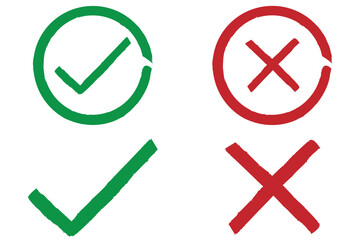 Set of hand drawn chalk check mark set. Grunge checklist icons, sketch checkboxes, tick and cross symbols. marker check isolated check box checklist. green check mark, Green correct mark icon, Brush 