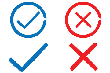 Set of hand drawn chalk check mark set. Grunge checklist icons, sketch checkboxes, tick and cross symbols. marker check isolated check box checklist. green check mark, Green correct mark icon, Brush 