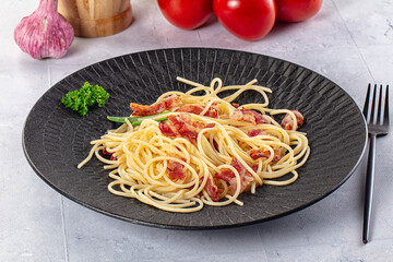Italian pasta spaghetti with bacon